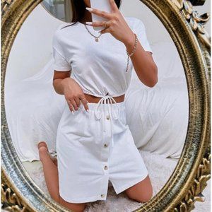 SHEIN Drawstring Hem Tee & Button Front Skirt Size XS